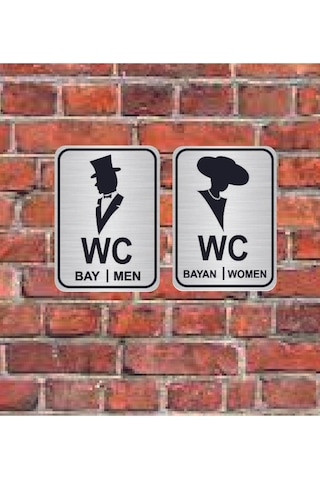 Şapkalı Women Men Bay Set Wc Yazılı Metal Yönlendirme Levhası 15x10 Cm 15x10cm