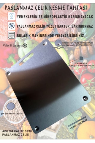 Paslanmaz Çelik Kesme Tahtası-antibakteriyel-ayaklı-patentli-304