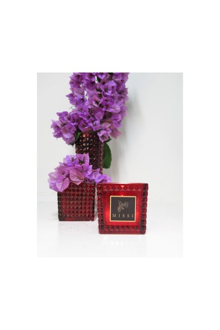 Yılbaşı Kırmızı Kristal Kare Cam Mumluk Ve Tealight Seti