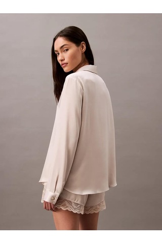 Calvin Klein L/s Top Buttondown, Pea Kadın Krem Pijama Üstü