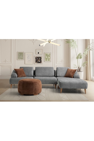 Arti Ahşap Ayaklı Köşe Takımı Gri