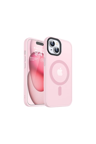 Bix İphone 15 Magsafe Uyumlu Kılıf Tam Koruma Manyetik Darbe Emici Pembe