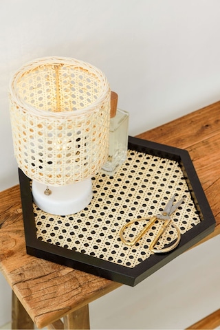 Rattan Hazeran Altıgen Tepsi Siyah %100 Doğal Hazeran
