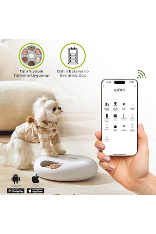 Wero Akıllı Kedi Köpek Yaş Mama Kabı , 6 Öğün Kedi Mama Dağıtıcısı, Wifi App Kontrolü Uzaktan Besleme, Sıkışma Önleyici, Zamanlayıcı Ayarlı Otomatik Evcil Hayvan Besleyici - Beyaz