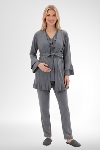 Mecit Pijama Mecit 6403 Sabahlıklı Lohusa Pijama Takımı Füme