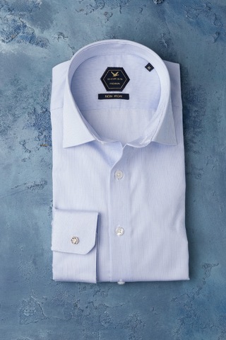 Dorss Slimfit %100 Pamuk Premium Serisi İnce Çizgili Gömlek Mavi
