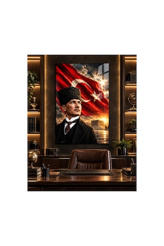 Atatürk, Anıtkabir Ve Türk Bayrağı Portre Temperli Cam Tablo