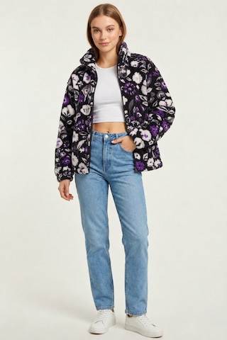 Genius Store Kadın Peluş Tam Fermuarlı Cepli Sherpa Kuzu Kumaş Oversize Peluş Polar Sweatshirt Mor