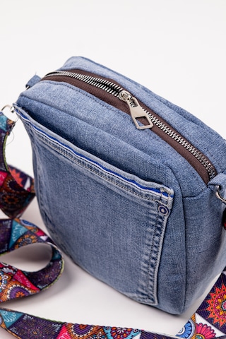 Fabric Craft Bag Kadın Çapraz Çanta Denim Kot Cepli Desenli Askılı Özel Seri 21x21 Cm Mavi