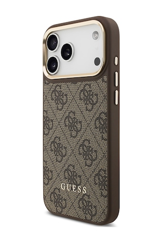 Apple Uyumlu iPhone 17 Pro Max Kılıf Guess Lisanslı M-safeli 4g Metal Büyük Logolu Kartlıklı Kahverengi Kahverengi