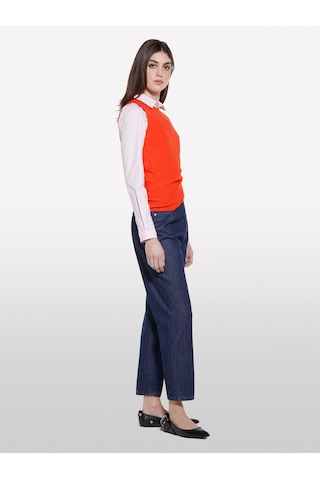 Sisley Viskoz Karışımlı Kolsuz Slim Fit Triko Bluz Kadın Nar Çiçeği Bluz - 325p17q3m105s
