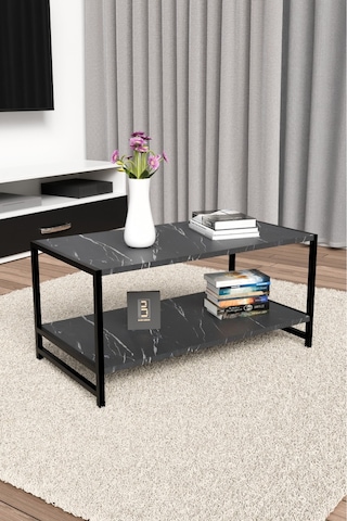 Modern & Şık Orta Sehpa Metal Çerçeve İle Dayanıklı Tasarım, Minimalist Ve Fonksiyonel, Salon ,ofis Siyah Mermer Desenli