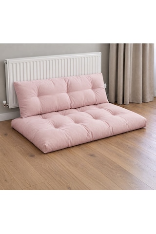 Kadife Döşemelik Kumaştan El Emeği Alt Üst Takım Petek Önü Minder 100x65cm Açık Pembe