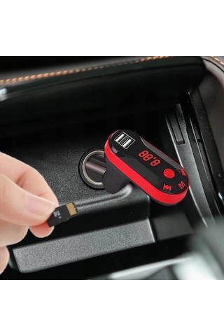 Divex Kumandalı Çakmaklık Girişli Araç Fm Transmitter Bluetooth 2xusb - Sd Kart Kırmızı Dt-600