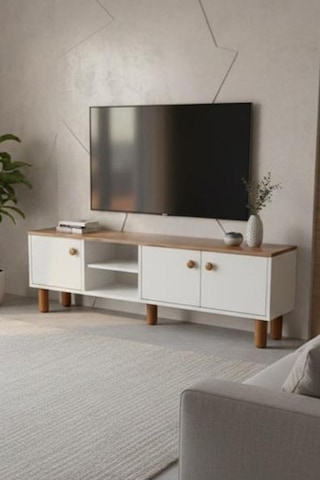 Sezer Tv Ünitesi 3 Kapaklı Tv Ünitesi Salon Mobilyası Beyaz