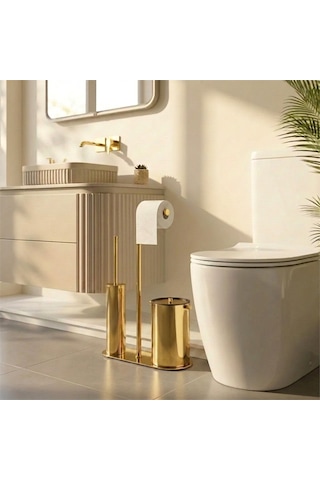 Kobos Nova Çöp Kovalı Yuvarlak Hareketli Wc Set Parlak Altın Kbw-907gl