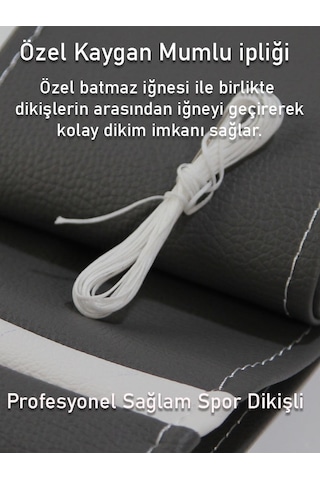 Renault Kangoo Gri İçin Uyumlu Özel Süper Deri Beyaz Yüzüklü Dikişli Direksiyon Kılıfı