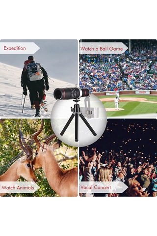 Yaozixa 18x Uzun Mesafe Telefoto Lens - Universal Telefon Kameraya Takılabilir, Manuel Odaklama, Alüminyum Gövde Siyah