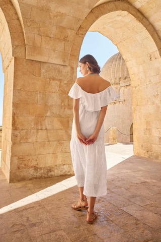 Monamise 23078 Kadın Volanlı Fisto Elbise-beyaz Beyaz