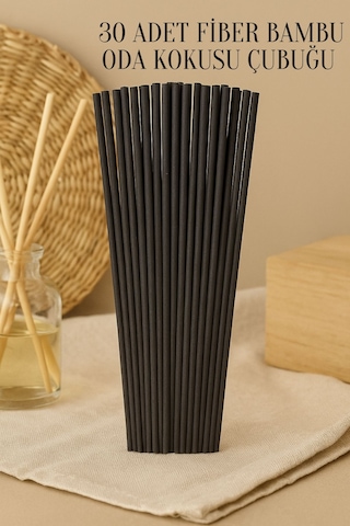 Rotanev 30 Adet Siyah Oda Kokusu Çubuğu 24 cm Fiber Yumuşak Doğal Bambu Oda Kokusu Yedek Çubuk