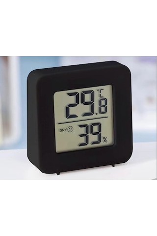 Mini Lcd Dijital Sıcaklık Nem Ölçer Termometre Higrometre - Duvara Takılabilir Siyah