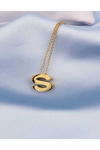 Vog Kişiye Özel Üç Boyutlu Çelik S Harf Sarı Renkdeniz Ve Havuz Suyuna Dayanıklı Paslanmaz Kolye Sarı