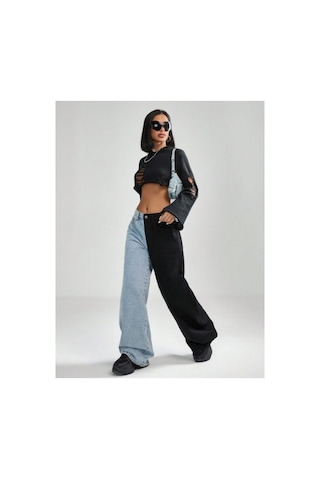 Kene Jeans Çift Renkli Bol Paça Denim Pantolon Çok Renkli