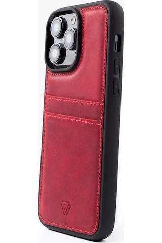 Zawa Apple iPhone 15 Pro Max Uyumlu Suni Deri Kartlık Arka Koruma Kılıf - Kahverengi Koyu