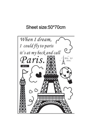Aubyhe Paris Eyfel Kulesi Pvc Duvar Sticker - Tekrardan Kullanıma Uygun, Kolay Yapıştır & Çıkar, Oturma Odası/çalışma Odası Dekoru 70x50cm Lm7007 Siyah