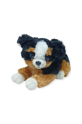 Sesli Peluş Yatan Köpek 25 Cm - Siyah Kahve Çok Renkli
