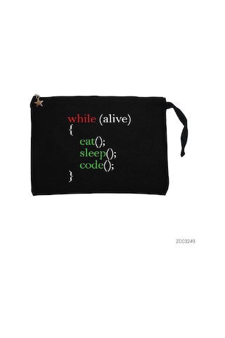 Zepplin Giyim Eat Sleep Code Yazılımcı Siyah Clutch Astarlı Cüzdan Siyah
