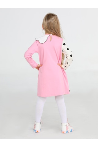 Puanlı Asimetrik Fırfırlı Kız Çocuk Elbise-pembe Pembe