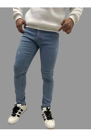 Erkek Dar Paça Tırnaklı Newone Buz Mavisi Kot Pantolon Buz Mavisi