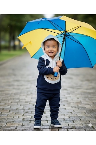 Erkek Çocuk Kapşonlu Ve Kulaklı Alt Üst İkili Gündelik Takım Lacivert