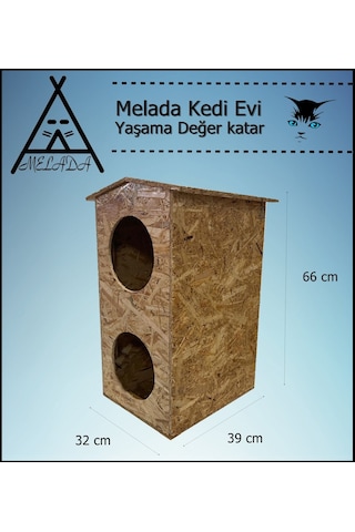 Melada Kedi Evi Dış Ortam Uygun Ahşap Kedi Evi Dublex Osb 66x39x32 Cm