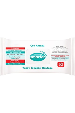 Smarter Beyaz Sabun Kokulu ve Karbonat Katkılı Yüzey Temizlik Havlusu 100'lü