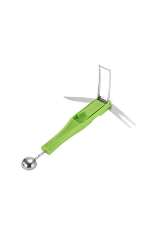 3'ü 1 Arada Karpuz Ayırıcı Posa Kaşığı Meyve Topu Kazıcı Çok İşlevli 304 Paslanmaz Çelik Mutfak Meyve Kesici Dilimleyici Alet Yeşil