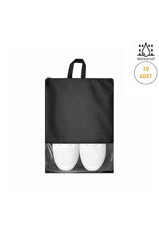 Microcase Çok Amaçlı Şeffaf Pencereli Ayakkabı Düzenleyici Seyahat Çantası Hurç 45x34 Cm 10 Adet Al5501 Siyah