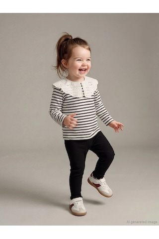 LC Waikiki Lcw Baby Ekru Bebe Yaka Kız Bebek Bluz Ve Tayt Ecru Strıped