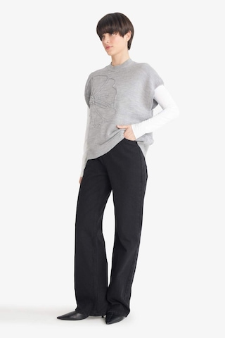 Defacto Relax Fit Bisiklet Yaka Çiçekli Triko Süveter G3324ax25augr156 Gri-gr156