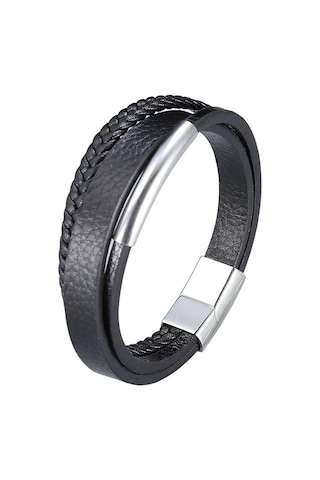 Punk Çok Katmanlı Örgülü Sarma Erkek Deri Bileklikler Paslanmaz Çelik Charm Toka El Yapımı Bilezikler Takı Hediye Siyah