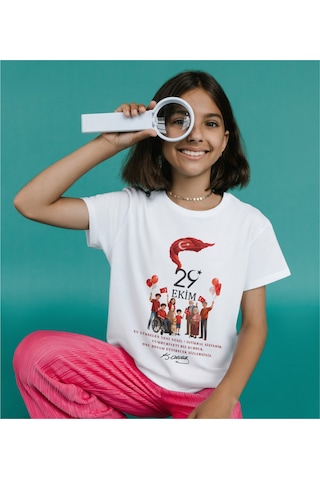 Alpşan Ticaret 29 Ekim Cumhuriyet Bayramı Tişört 29 Ekim T-shirt 102. Yıl Özel Tasarım Tişört Beyaz
