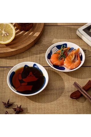 D Japon Tarzı Seramik Tatlı Sos Tabağı Sofra Yaratıcı Sevimli Karikatür Şanslı Kedi Desen Su Damlası Şekli Meyve Suşi Tabakları