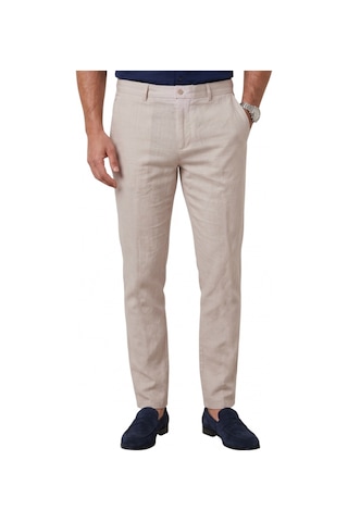 Deep Sea Deepsea Krem Likralı Keten Dokulu Pamuklu Erkek Pantolon Nefes Alan Yazlık Modern Kesim 2600705
