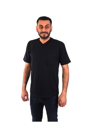 Eser - V Yaka Kısa Kol İş Tişörtü - Cepli - Regular Fit Lacivert