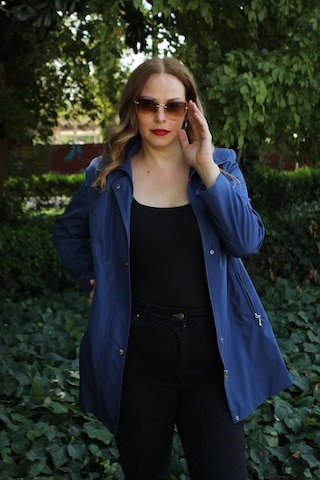 1616 Fermuarlı Cep Detaylı Kapuşonlu Bondit Ceket Sax Saks Mavi