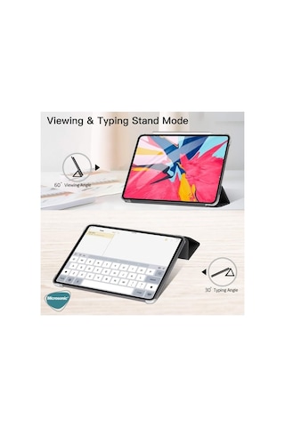 Apple Uyumlu İpad Smart Cover Akıllı Standlı Silikon Arka Kapaklı Tablet Kılıfı - Pembe