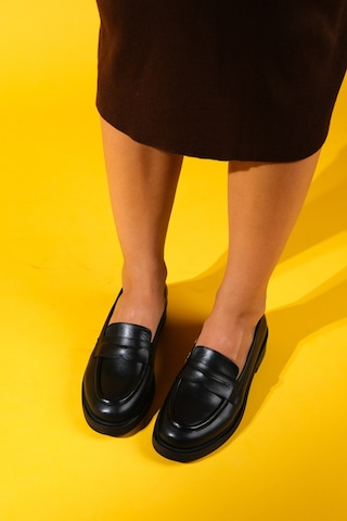 Pline Siyah Cilt Hakiki Deri Kadın Loafer Ayakkabı Siyah