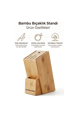 Kamptek Bambu Bıçaklık Standı Mutfak Tezgah Üstü Profesyonel Bıçak Standı
