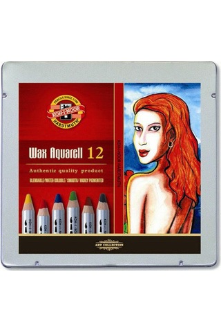 Koh-i Noor Wax Aquarell Balmumu Kalın Boya Kalemi 12 Renk Metal K